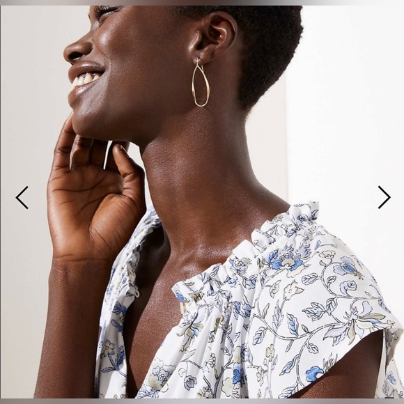 🆕 NWT LOFT Women's Ruffled Short Sleeve Floral Dress Midi Length White/Blue - Picture 2 of 11